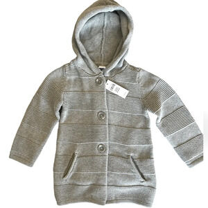 Baby Gap Grey Gray Toddler Boy Hoodie Garter Grandpa Sweater Coat Size 3 Nwt